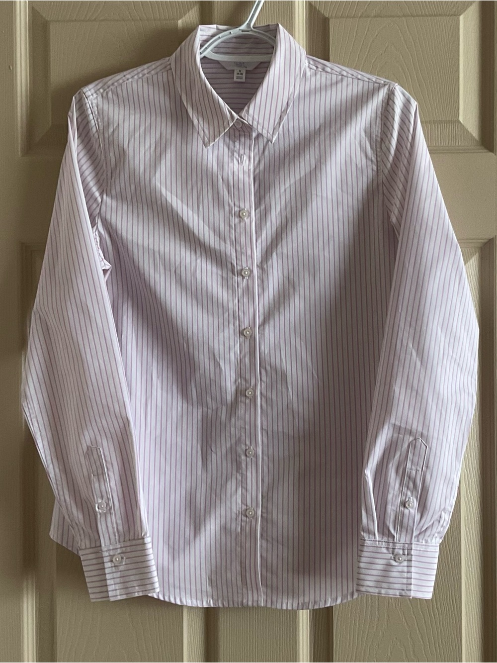 Time & Tru Shirt Womens Small 4-6 Pink White Striped Long Sleeve Button Up Top